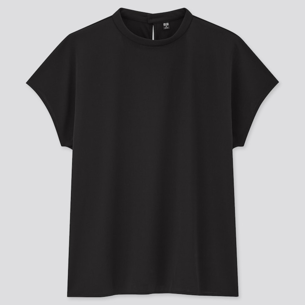 NWT UNIQLO Black crepe jersey stand collar shirt